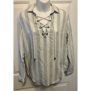 RAILS Shirt XS Uli Block Striped Lace-Up Long Sleeve‎ Blouse Blue White Women’s